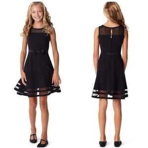 CALVIN KLEIN GIRLS ELEGANT BLACK ILLUSION MESH & BOW DRESS SZ 12.5 EUC